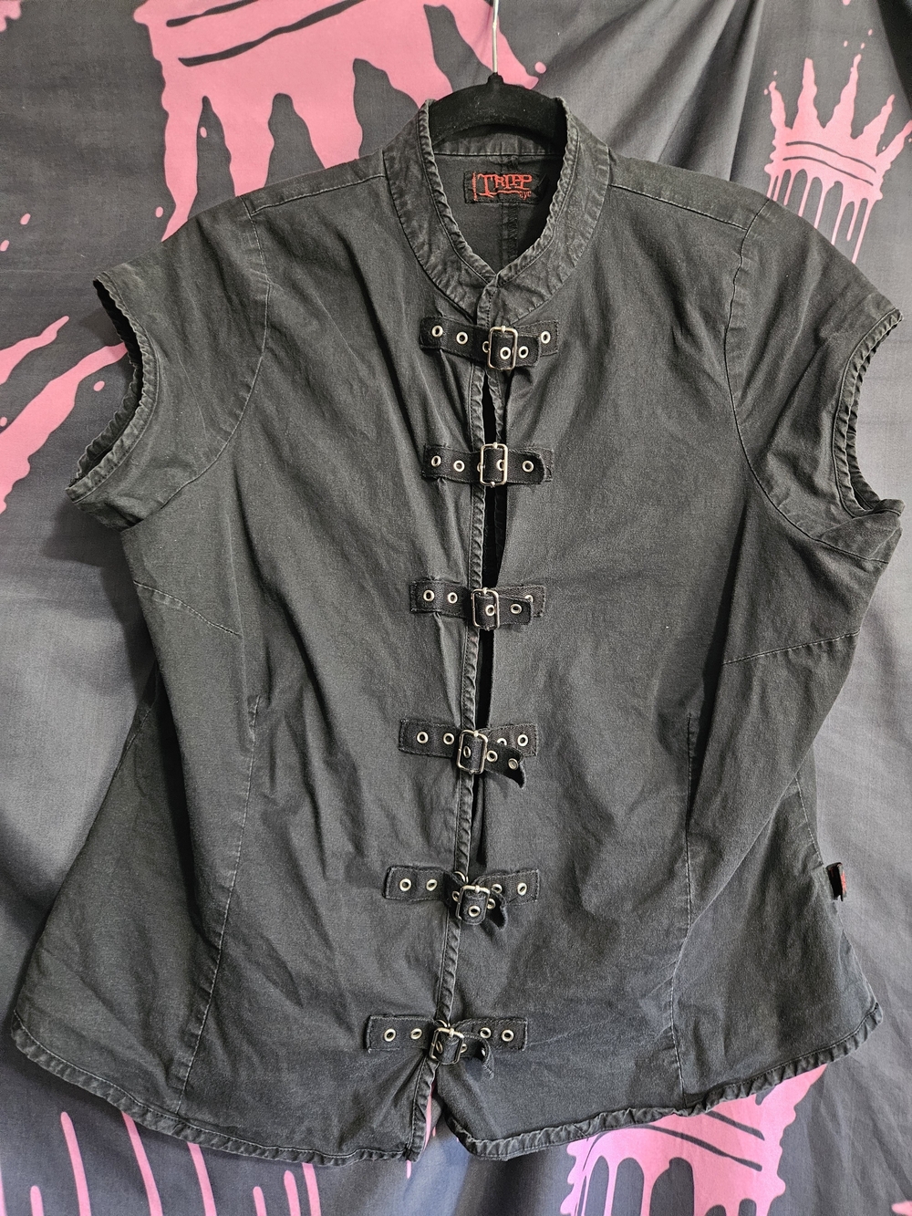 Vintage Tripp NYC Black Buckle Front Top Size Womens 1X